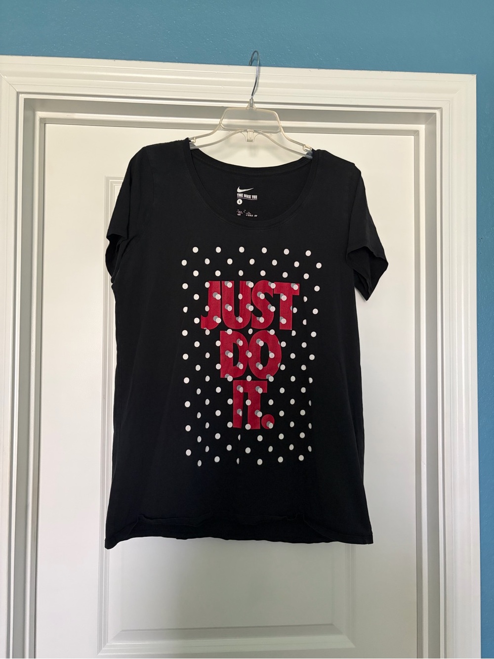 Nike Black Short-Sleeve Tee with Red 'Just Do It' Text